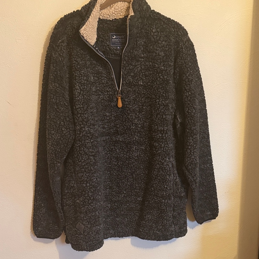 Simply Southern Black Sherpa V-Neck Sweater
